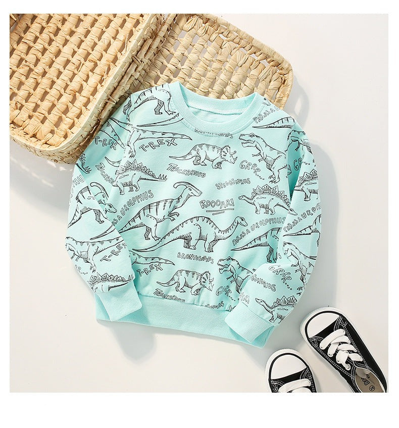 Toddler Boys Dinosaur Print Blue Sweatshirt