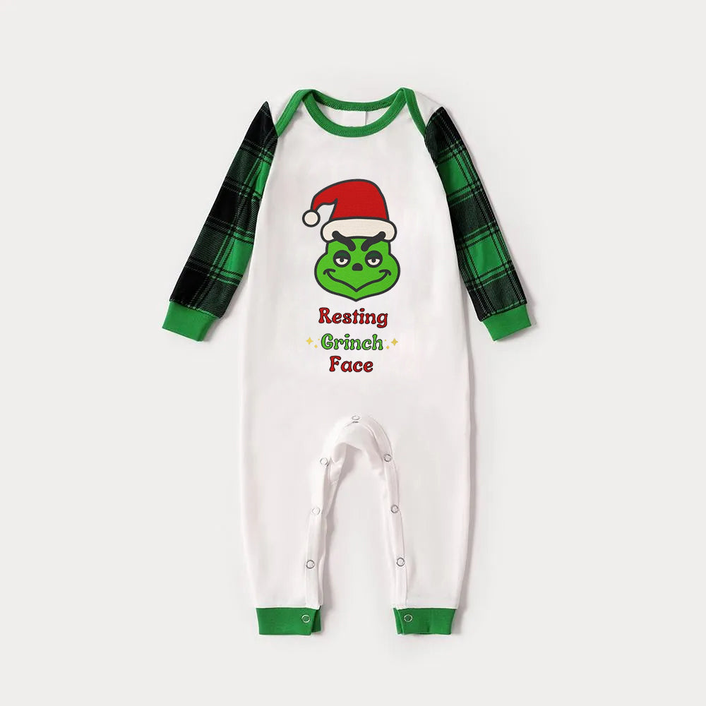 Christmas Cartoon and “Resting Face”Letter Print Family Matching Raglan Long-sleeve Pajamas Sets