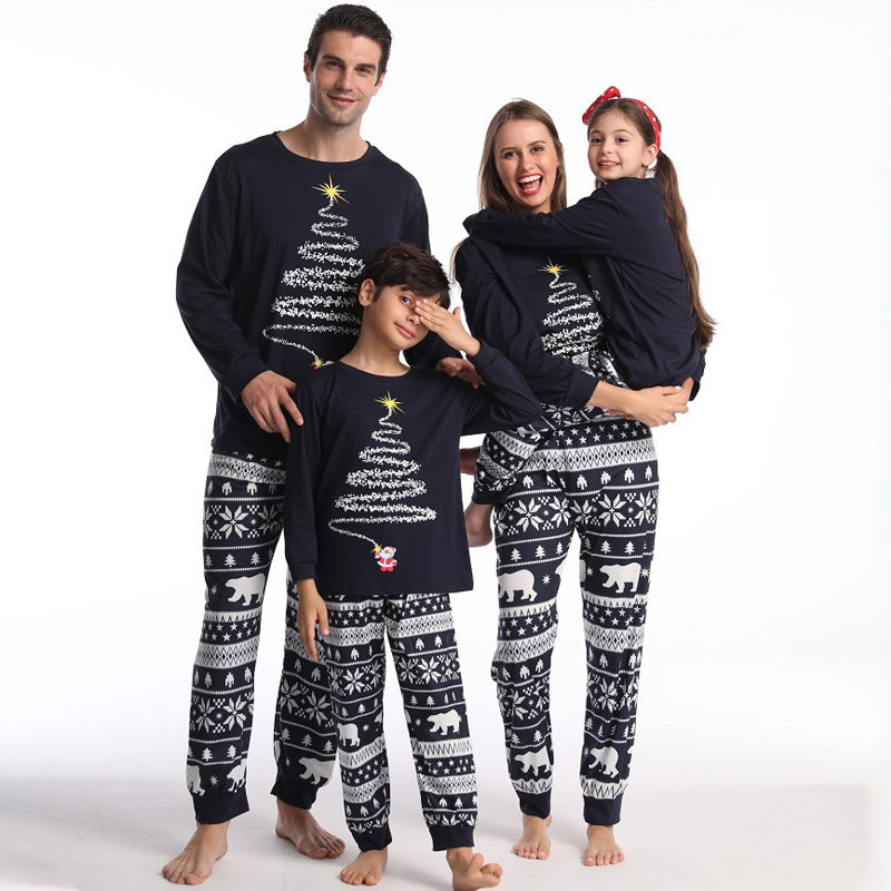 Christmas Cartoon Print Navy Long Sleeve Shirt Pants Matching Pajamas 2247