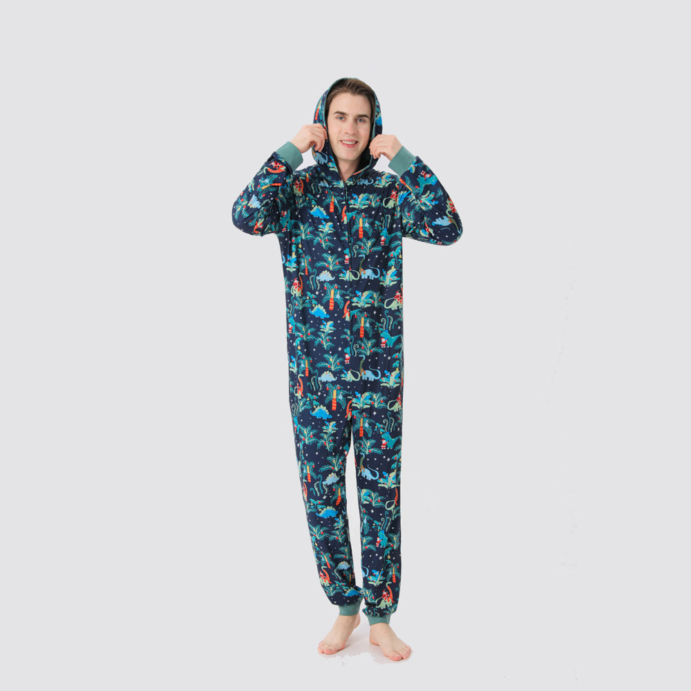Christmas All Over Reindeer Print Dark Blue Family Matching Onesies Pajamas Sets