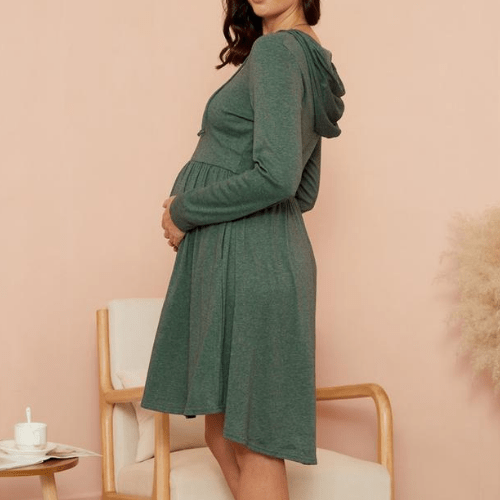 Maternity V-neck Plain Knee length A Long-sleeve Dress