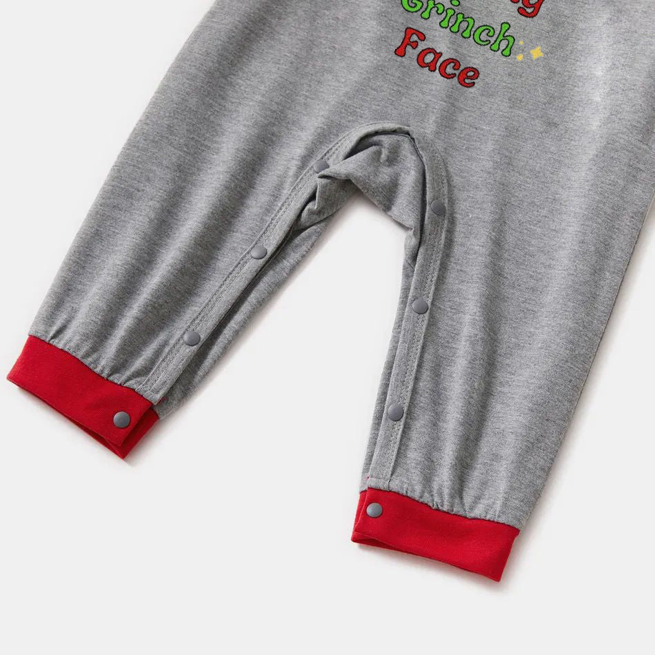 Christmas Cartoon and “Resting Face”Letter Print Family Matching Raglan Short-sleeve Top Long Pants Pajamas Sets