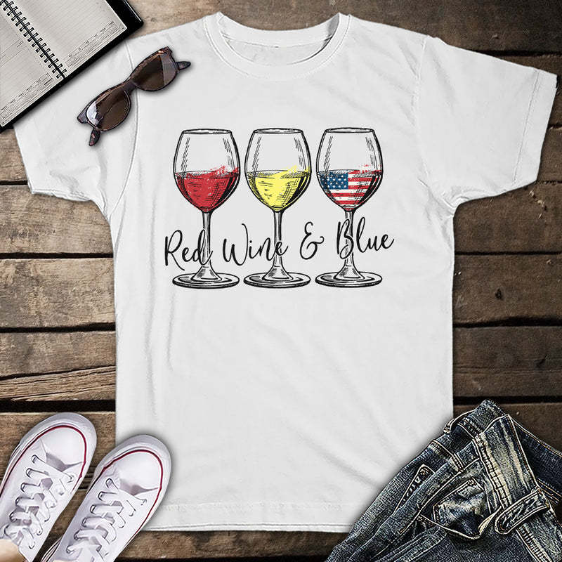 4th of July Women American Flag Lip Wine Glass Letter Print Short Sleeve T-shirt