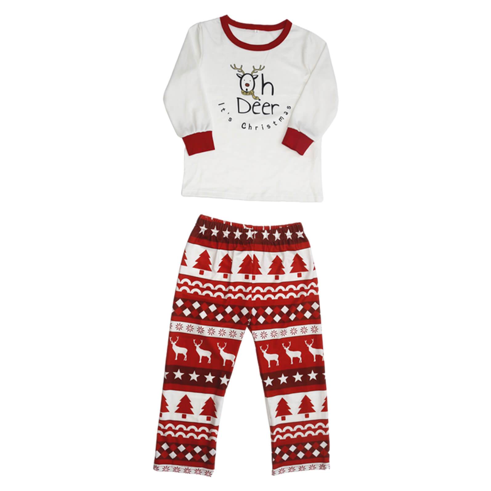 'Oh Deer It's Chrismas' Letter Print top and Cute Cartoon Print Pants Family Matching Pajamas Set With Pet Pajamas