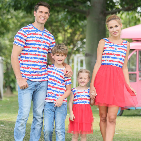 Star and Stripe Print Summer Family Matching Sets