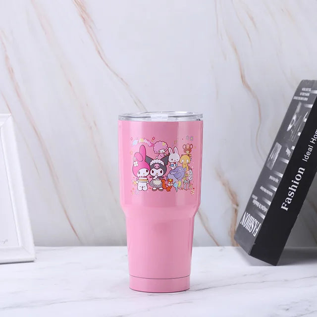 30OZ Hello Kitty Cup Cartoon Car Water Cup Portable Insulation Stainless Steel Coffee Mug Thermos Cup Cute Kawaii Bottle Flask