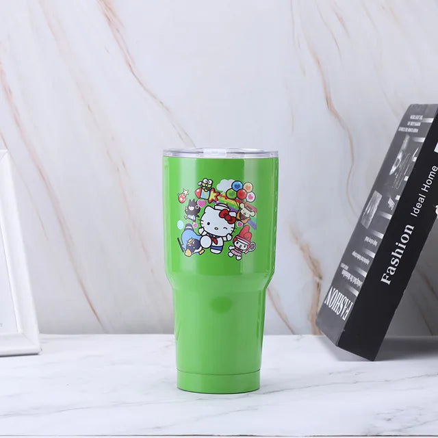 30OZ Hello Kitty Cup Cartoon Car Water Cup Portable Insulation Stainless Steel Coffee Mug Thermos Cup Cute Kawaii Bottle Flask