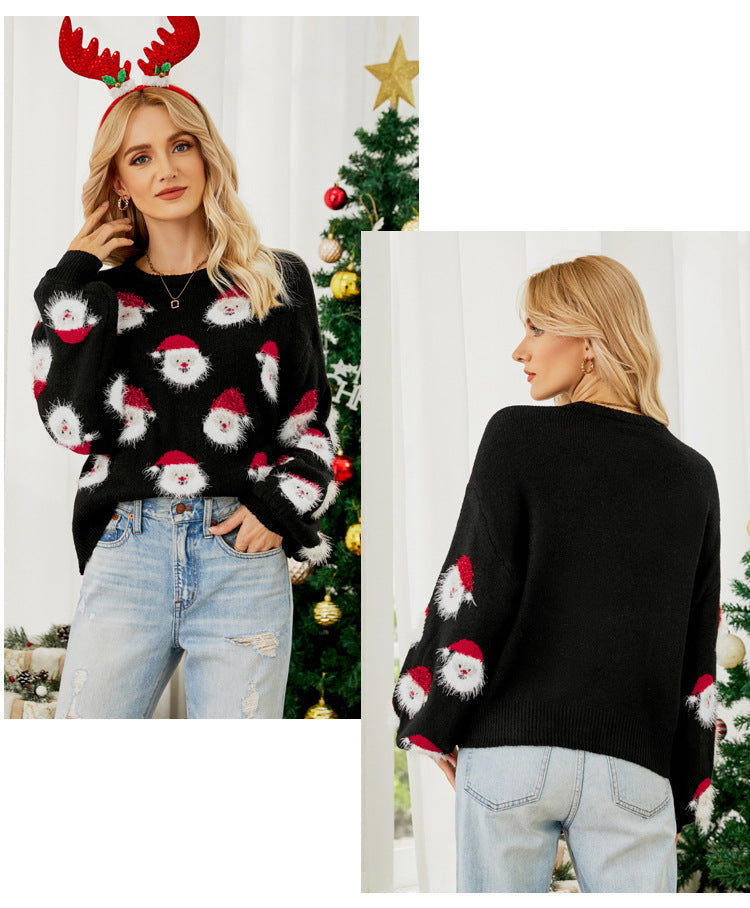 Women Christmas Santa Claus Print Sweaterr