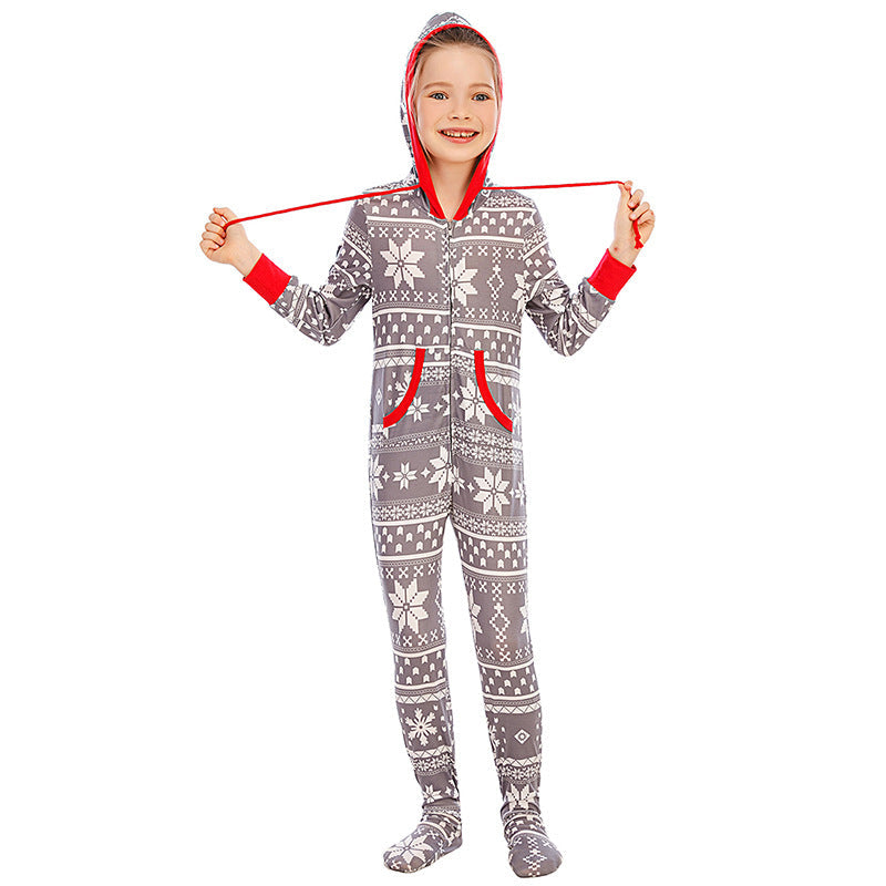 Matching Family Footed Pajamas Hoodie Sleeper Christmas Snowflake Print Onesie