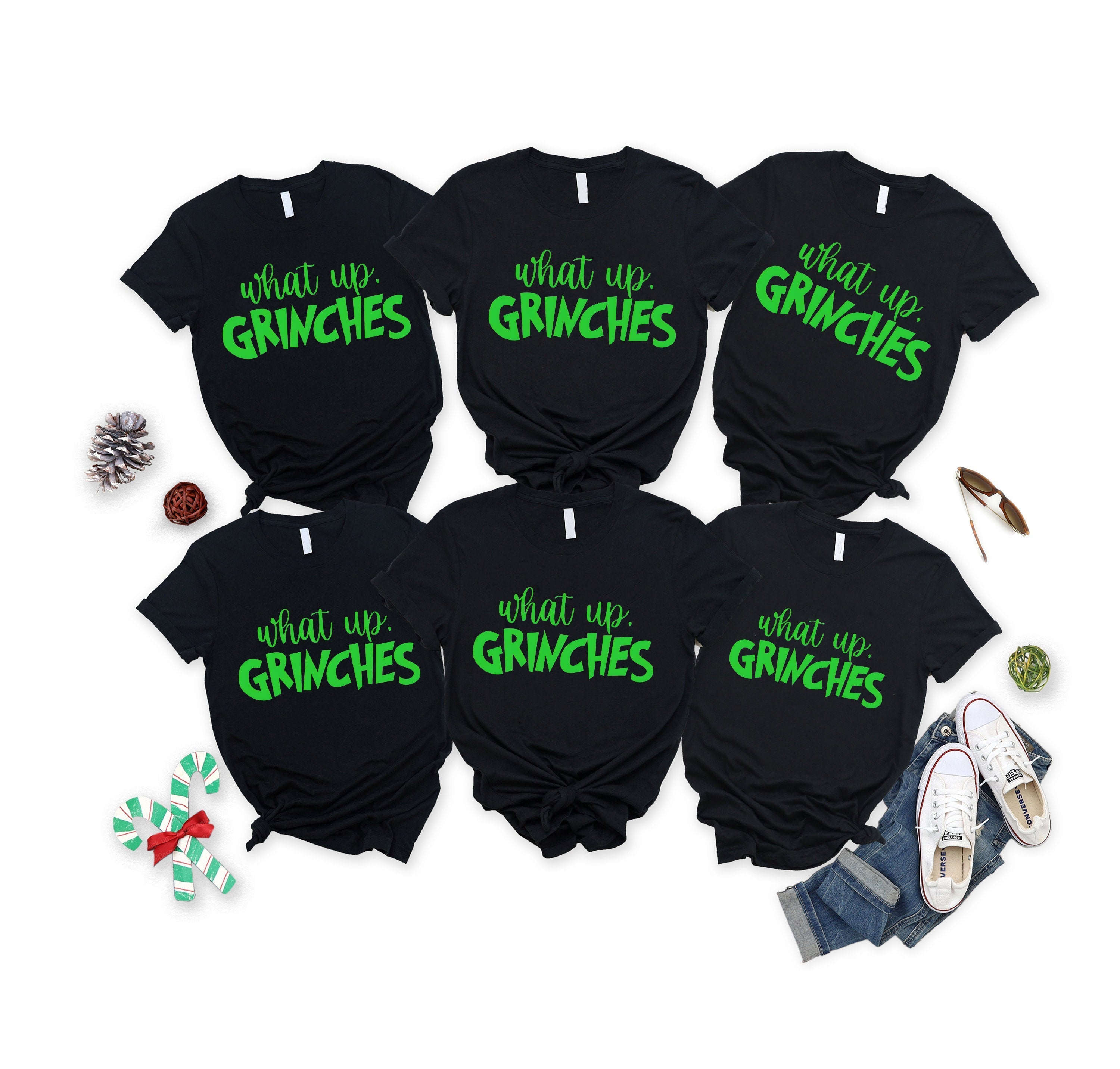 'What Up' Green Letter Pattern Family Christmas Matching Pajamas Tops Cute Black Short Sleeve T-shirt With Dog Bandana