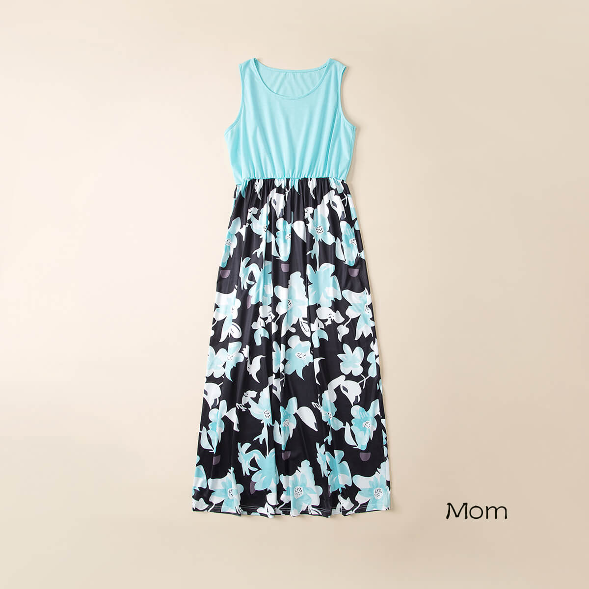 Sleeveless Floral Long Dress  for Mom and Me in Green Q2261