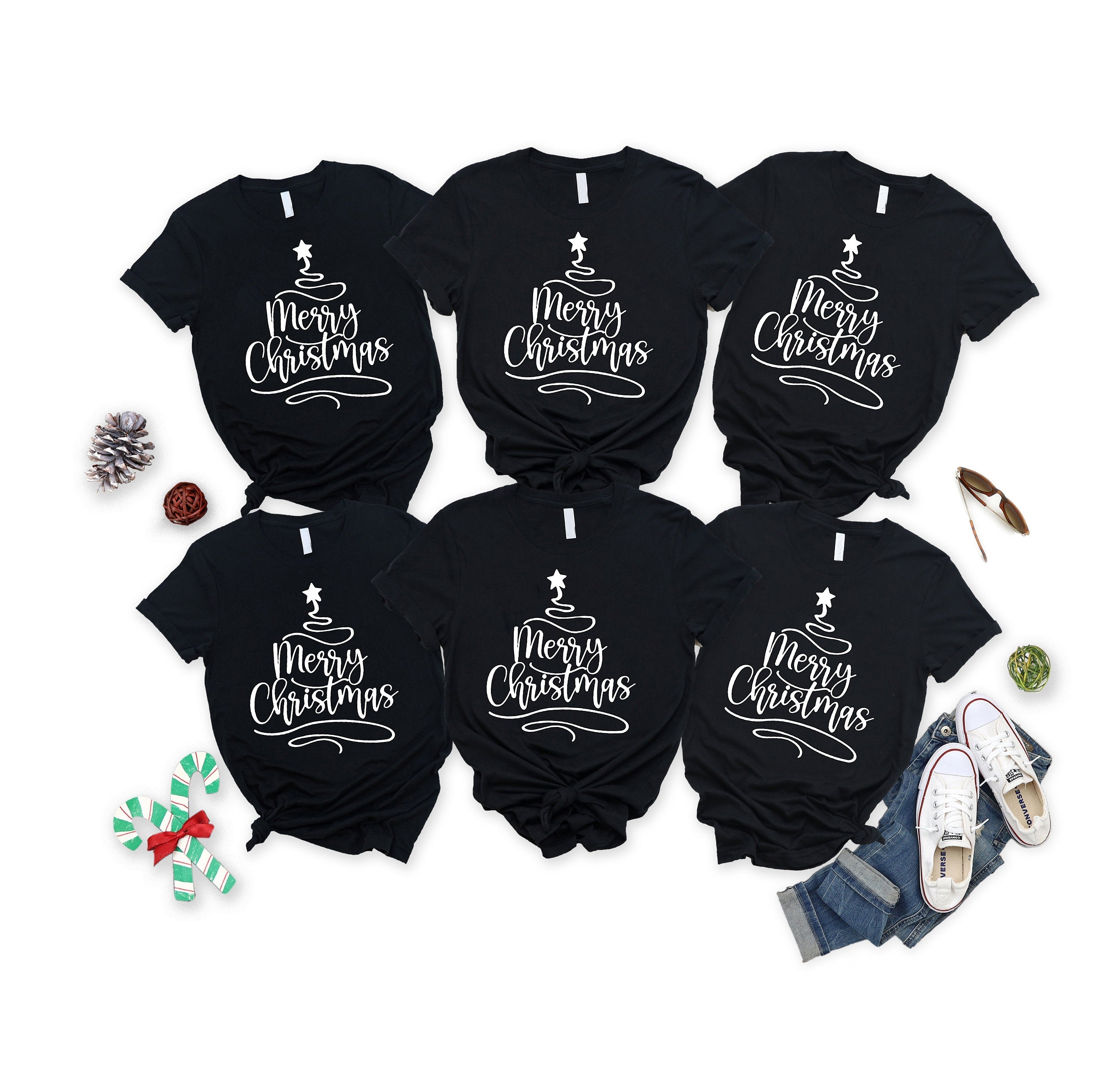 'Merry Chirstmas' Letter Pattern Family Christmas Matching Pajamas Tops Cute Black Short Sleeve T-shirts With Dog Bandana