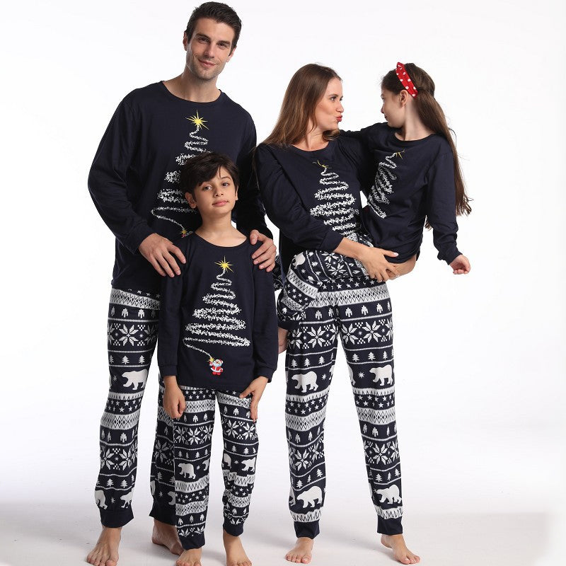 Christmas Cartoon Print Navy Long Sleeve Shirt Pants Matching Pajamas 2247