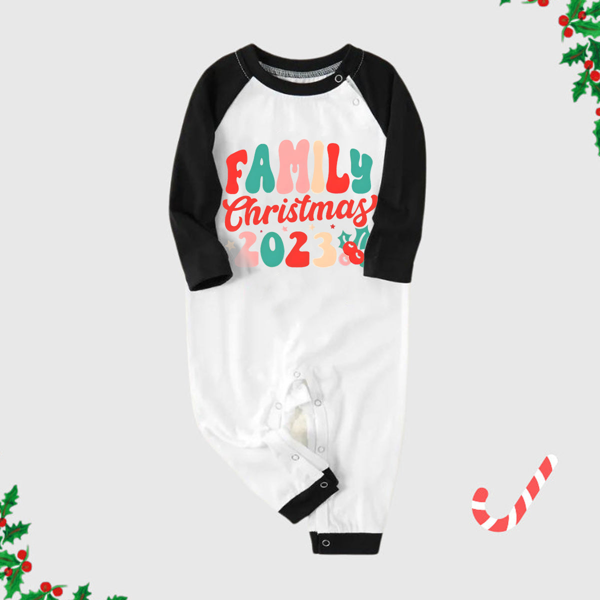 Christmas ‘ Family Christmas 2023’ Letter Print Patterned Casual Long Sleeve Sweatshirts Black Contrast Top and Black and Gren Plaid Pants Family Matching Pajamas Sets With Dog Bandana