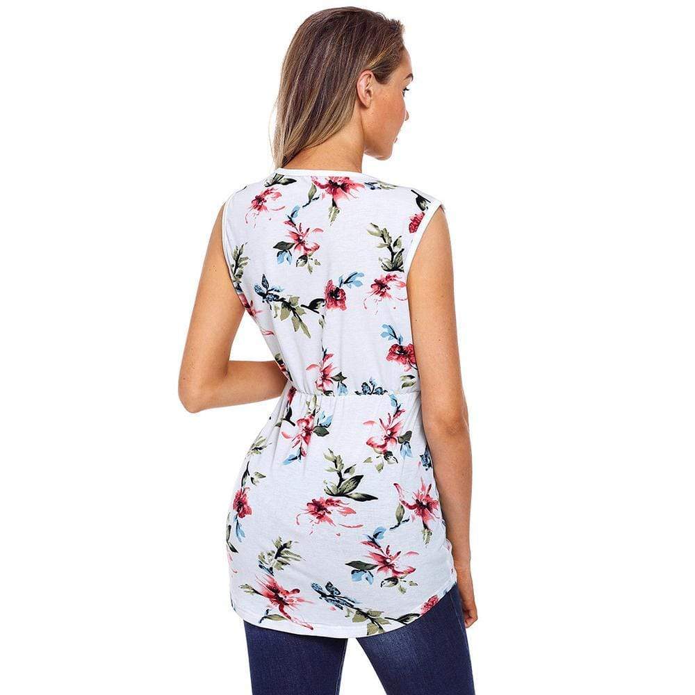 Solid color printed nursing sleeveless top