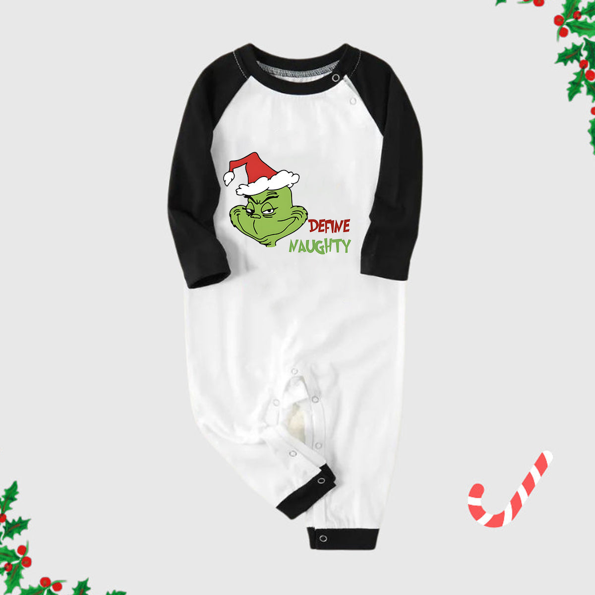Christmas 'Define Naughty' Letter Print Patterned Casual Long Sleeve Sweatshirts Black Contrast Top and Black and Green Plaid Pants Family Matching Pajamas Sets With Dog Bandana