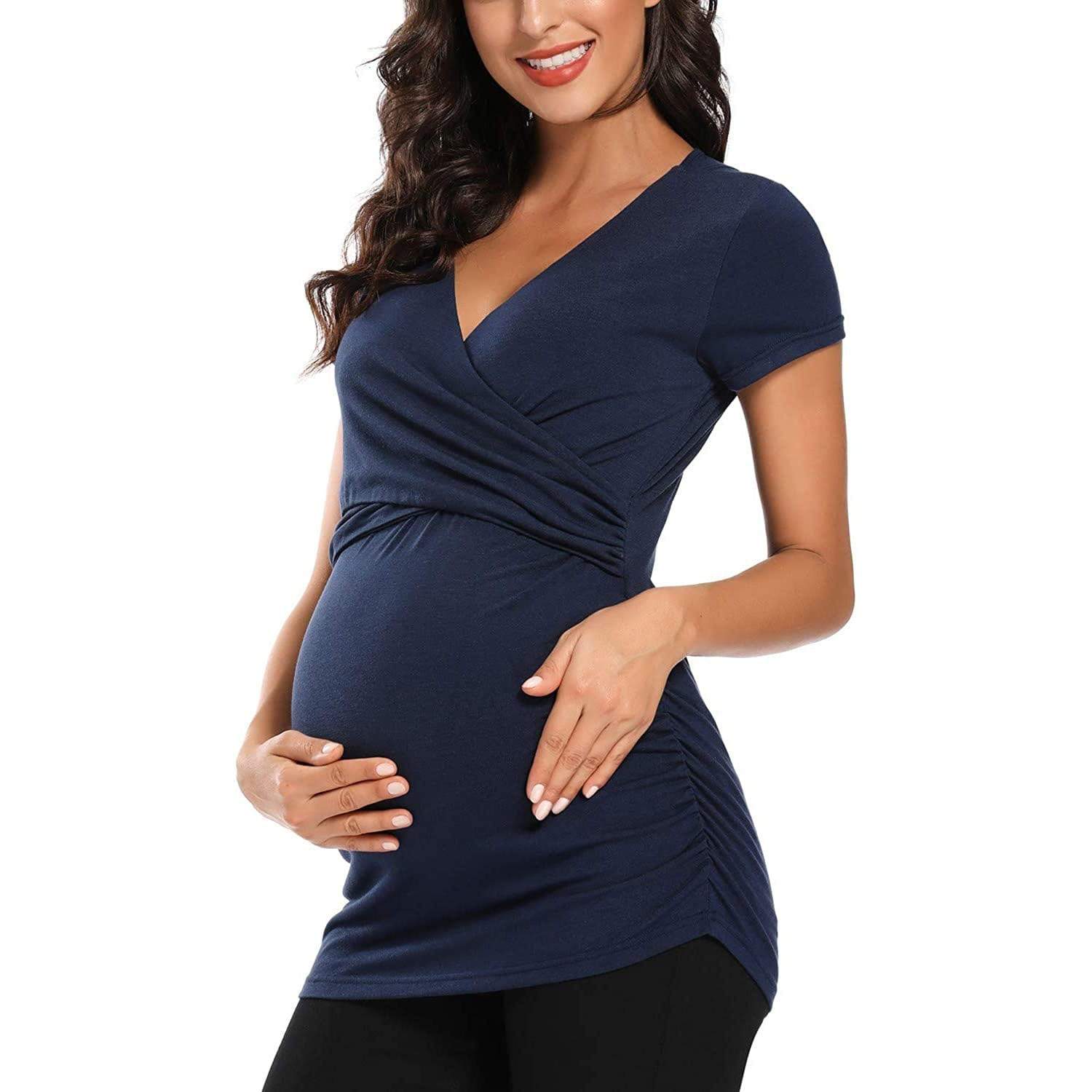 Pure color pregnant women sexy short sleeves