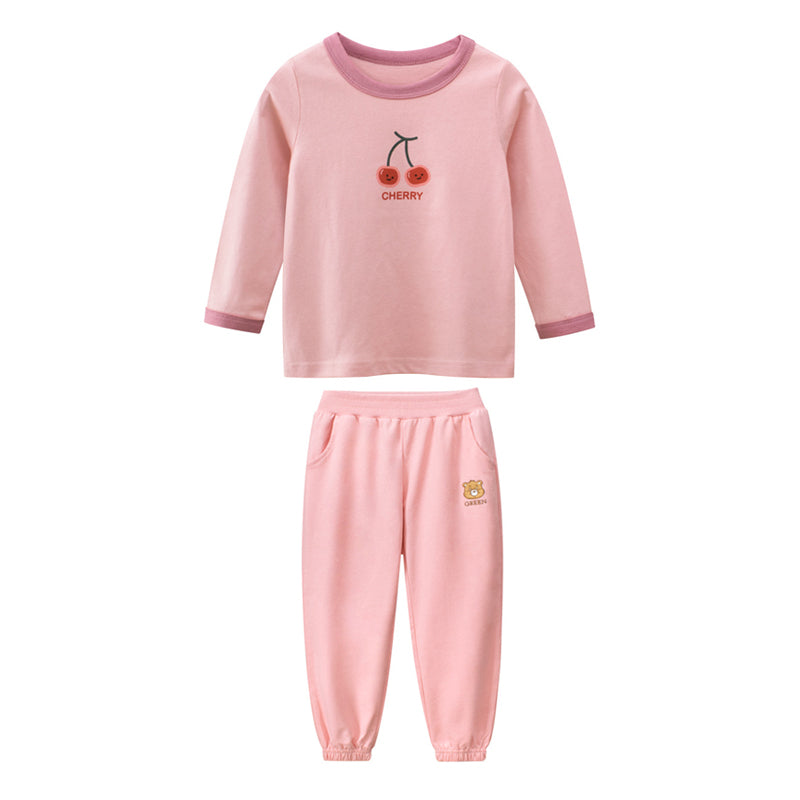 Toddler Girls Cherry and Letter Print Long Sleeve Tee and Sweatpants