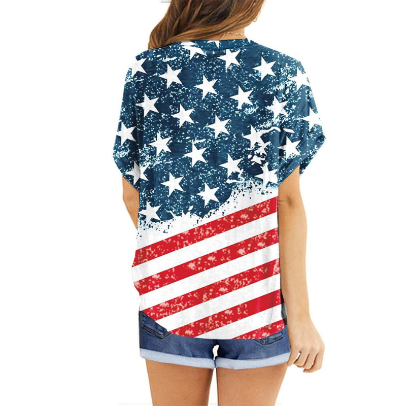 Women 4th Of July Star & Striped Print Top