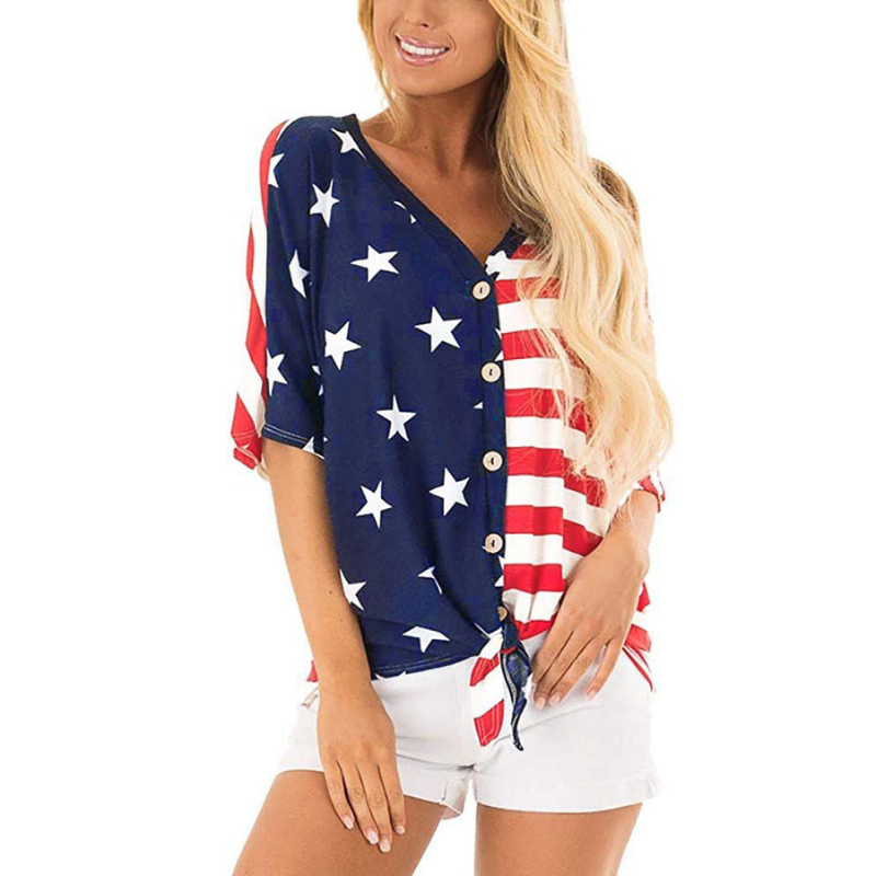 Women 4th Of July Star Print Batwing Sleeve Blouse