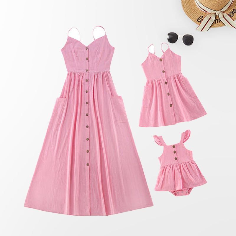 Mom and Me Spaghetti Strap Button Up Dresses