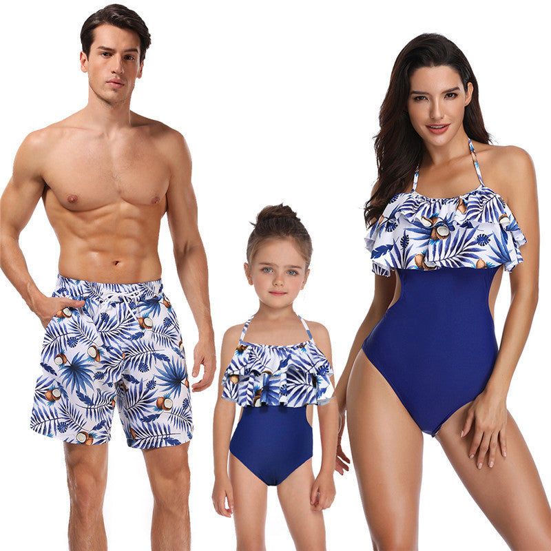 Family Look Plant Print One-piece Matching Swimsuits