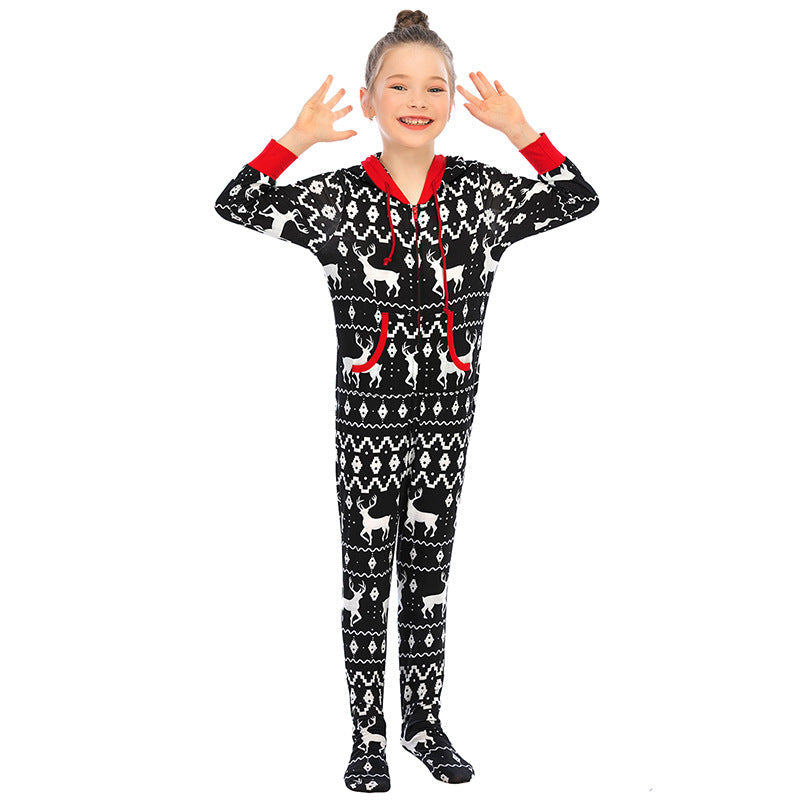 Matching Family Footed Pajamas Hoodie Sleeper Christmas Cute Deer Print Onesie