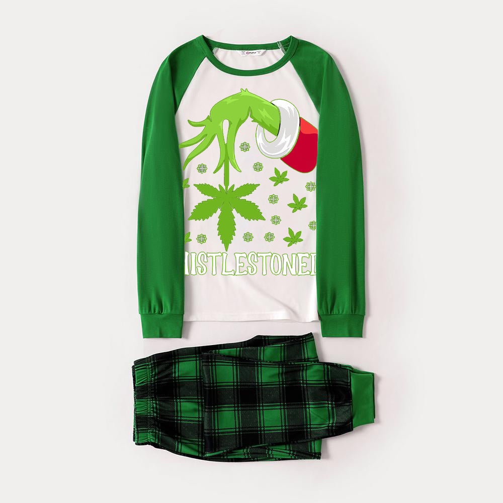 Christmas Cartoon and “Mistlestoned”Letter Print Family Matching Raglan Long-sleeve Pajamas Sets