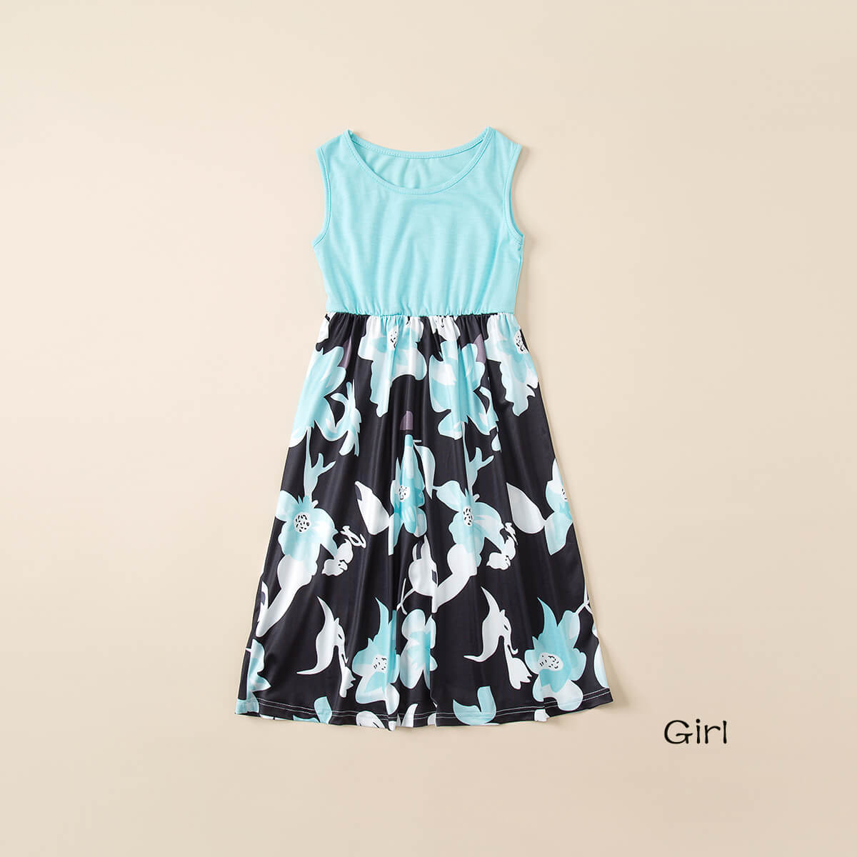 Sleeveless Floral Long Dress  for Mom and Me in Green Q2261