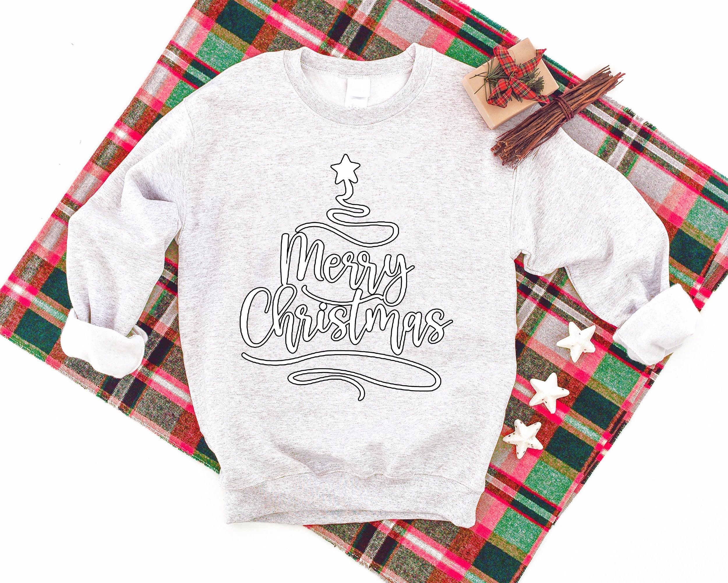 'Merry Chirstmas' Letter Pattern Family Christmas Matching Pajamas Tops Cute Light-gray Long Sleeve Sweatshirts With Dog Bandana