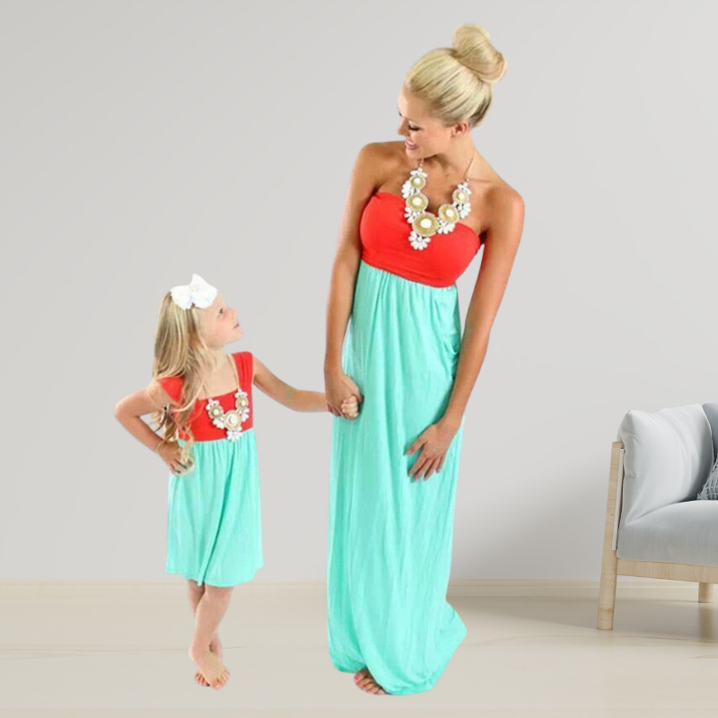 Beautiful Color Blocked Sleeveless Mommy and Me Dress