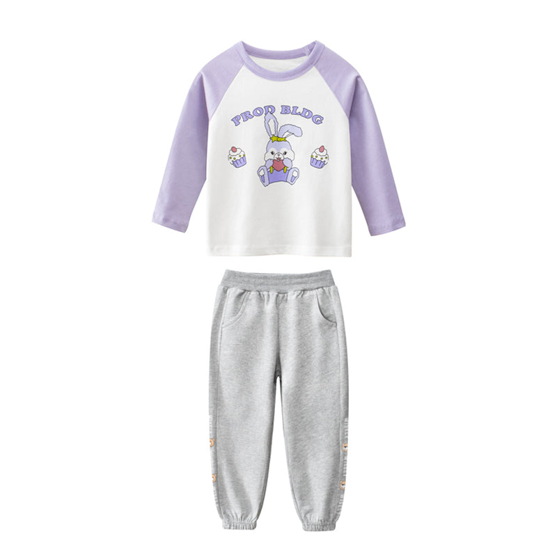 Toddler Girls Cartoon Graphic 100% Cotton Long Sleeve Tee and Sweatpants