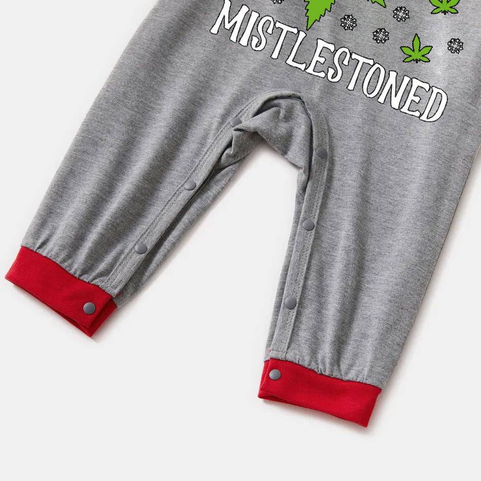 Christmas Cartoon and “Mistlestoned”Letter Print Family Matching Raglan Short-sleeve Top Long Pants Pajamas Sets