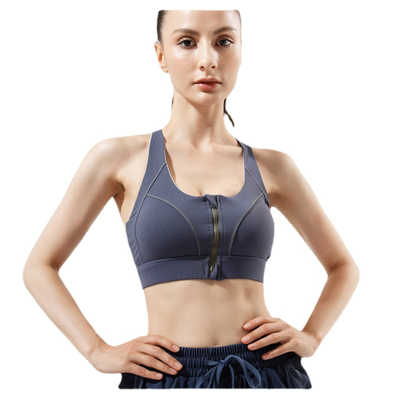 Contrast Color High Strength Shockproof Vest Sports Bra with Front Zipper WX-3033