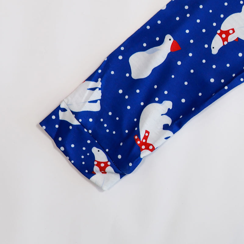 Christmas Bear Print Blue Button Up Pajamas Set