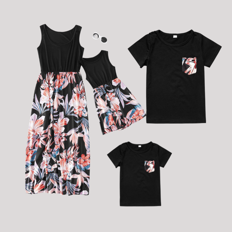 Splice Sleveless Matching Dress and Top for Family Matching