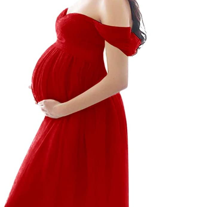 Split Front Off Shoulder Chiffon Maternity Gown Maxi Dress for Photography