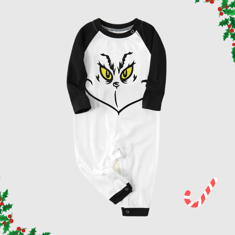 Christmas Cartoon Face Print Splice Contrast Top and Plaid Pants Family Matching Pajamas Sets