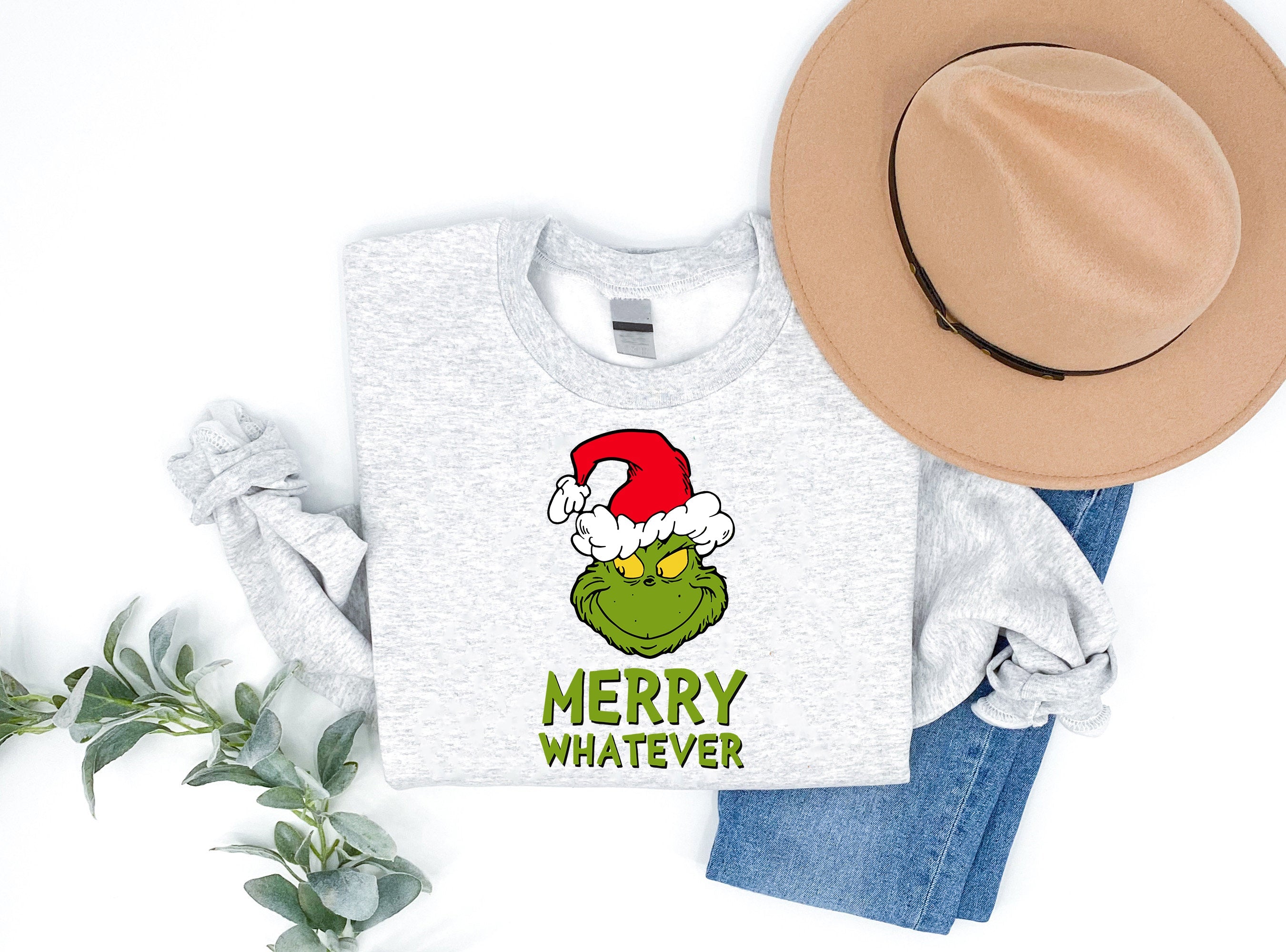 Family Christmas Matching Pajamas Tops 'Merry Whatever' Letter Print Casual Gray Color Long Sleeve Sweatshirts And Dog Bandana