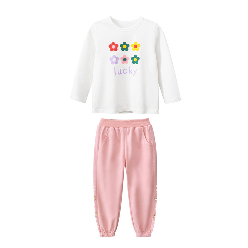 Toddler Girls Floral Print 100% Cotton Long Sleeve Tee and Sweatpants