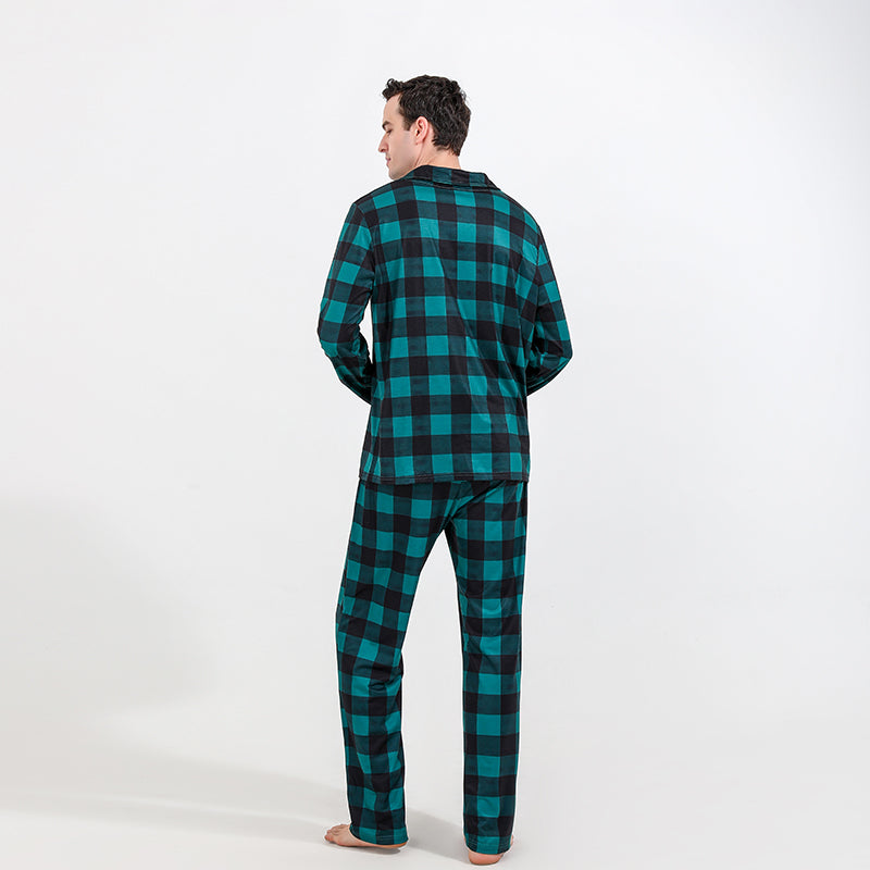 Family Matching Green Plaid Print Christmas Pajamas Set
