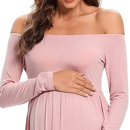 Maternity Dress Off Shoulder Long Sleeve Maxi Dress for Photoshoot Baby Shower