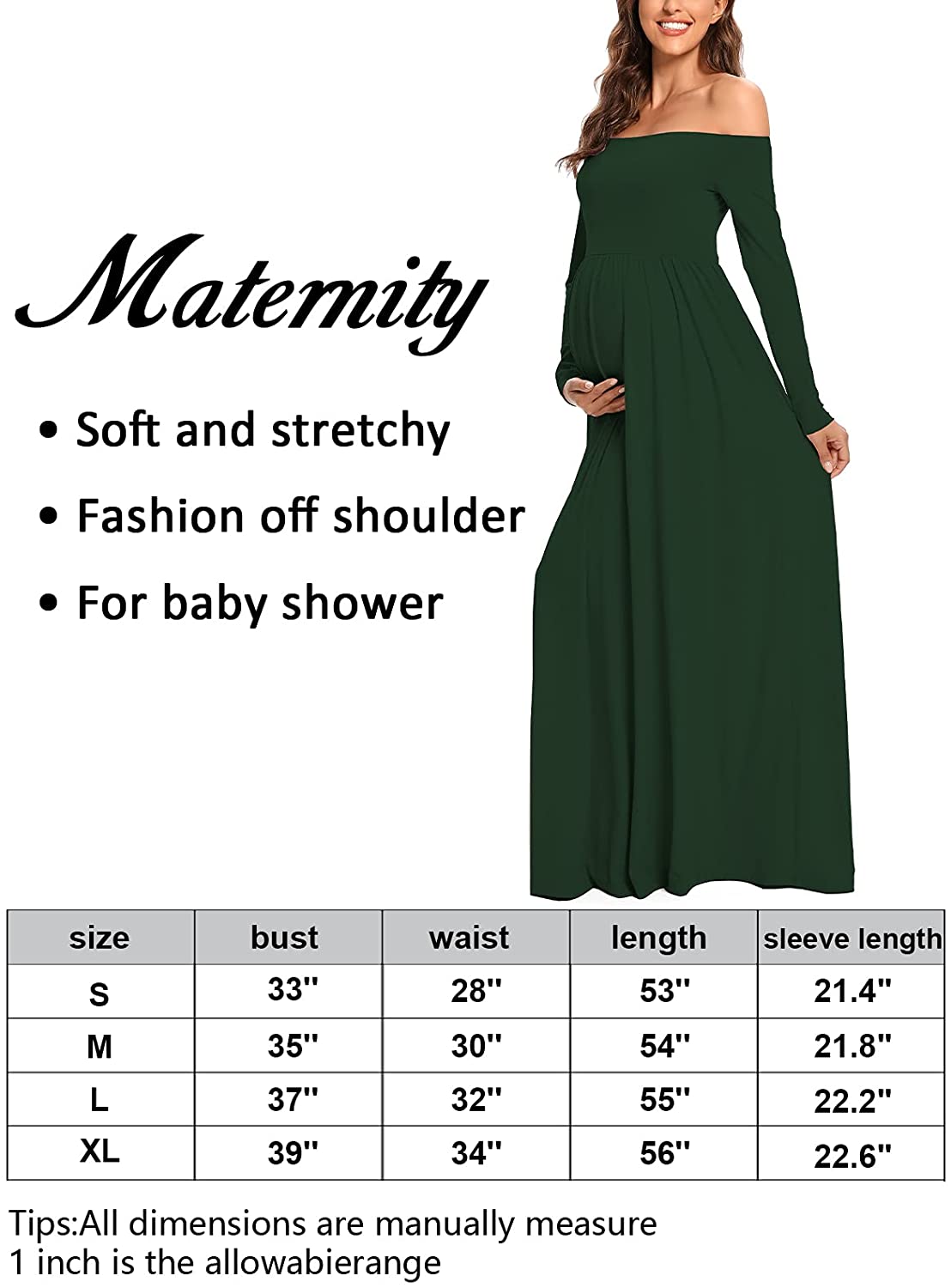 Maternity Dress Off Shoulder Long Sleeve Maxi Dress for Photoshoot Baby Shower