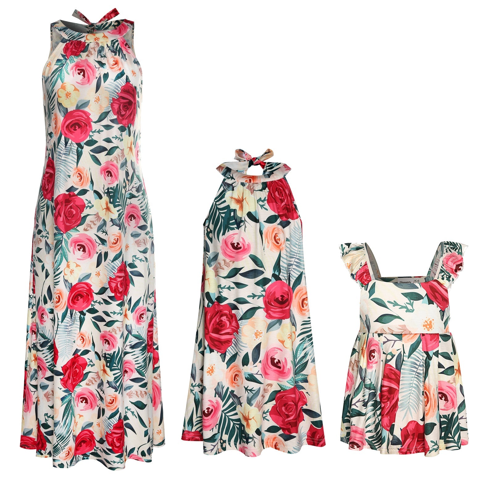 Allover Colorful Floral Print Matching Midi Mom & Me Dresses