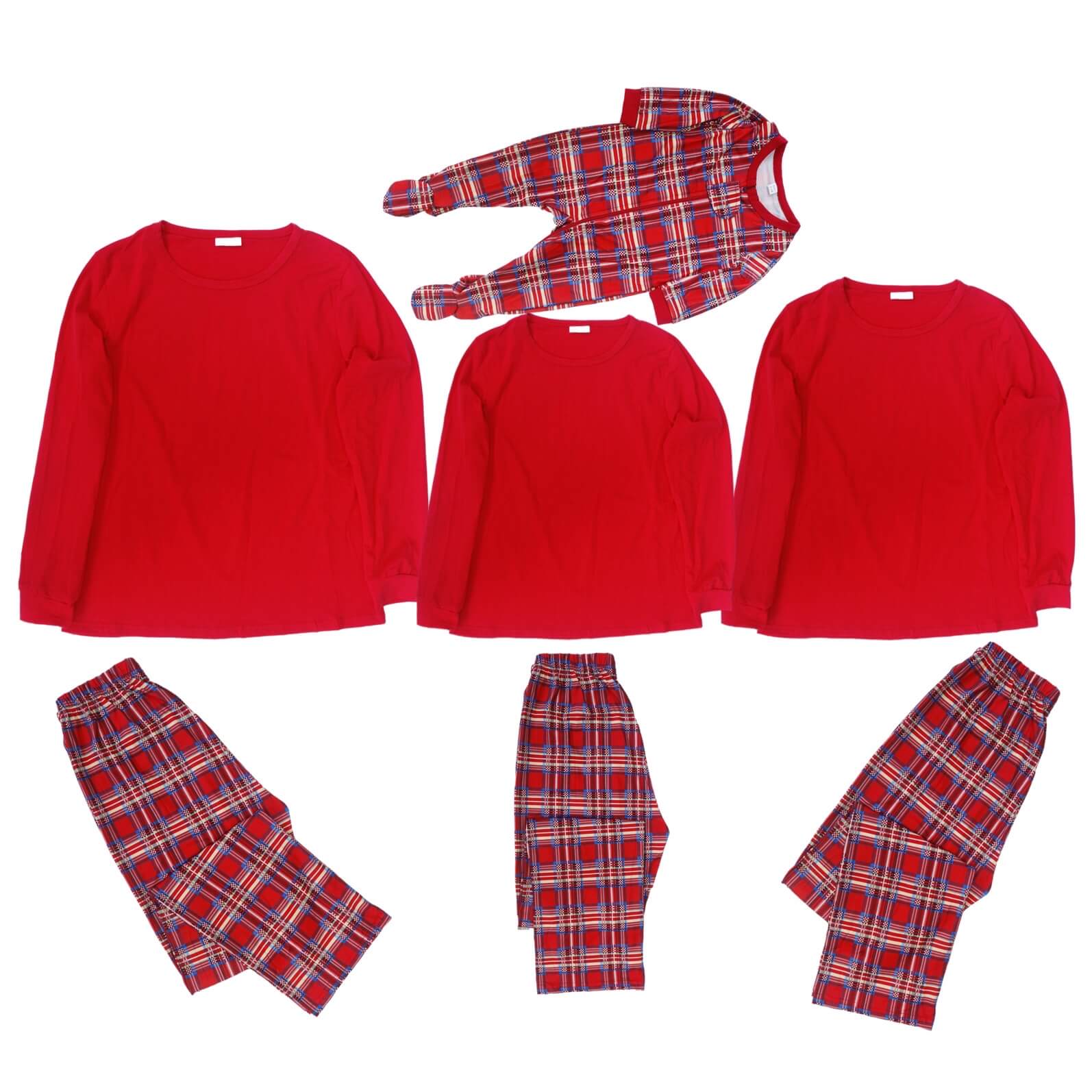 Red Cotton Plaid Family And Dog Matching Christmas Pajamas