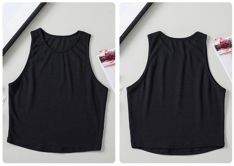 Women Solid Color Round Neck Slim Sleeveless Tank Top LC2565159