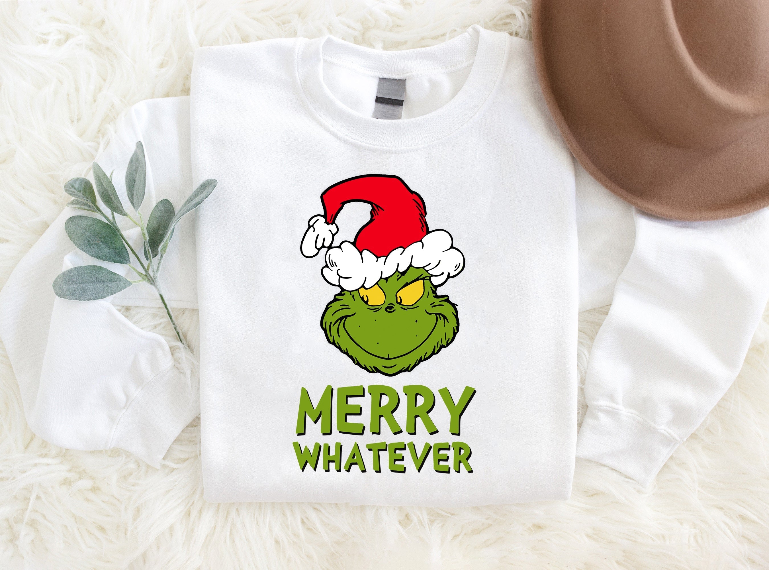 Family Christmas Matching Pajamas Tops 'Merry Whatever' Letter Print Casual White Color Long Sleeve Sweatshirts And Dog Bandana