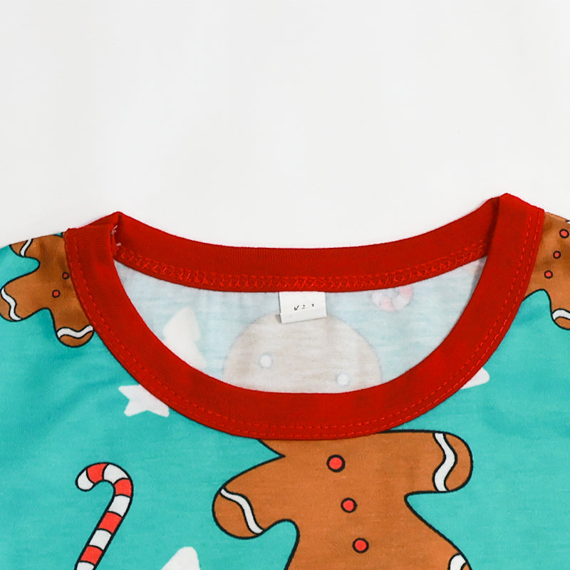 Christmas Pattern Gingerbread Print Blue Pajamas Set