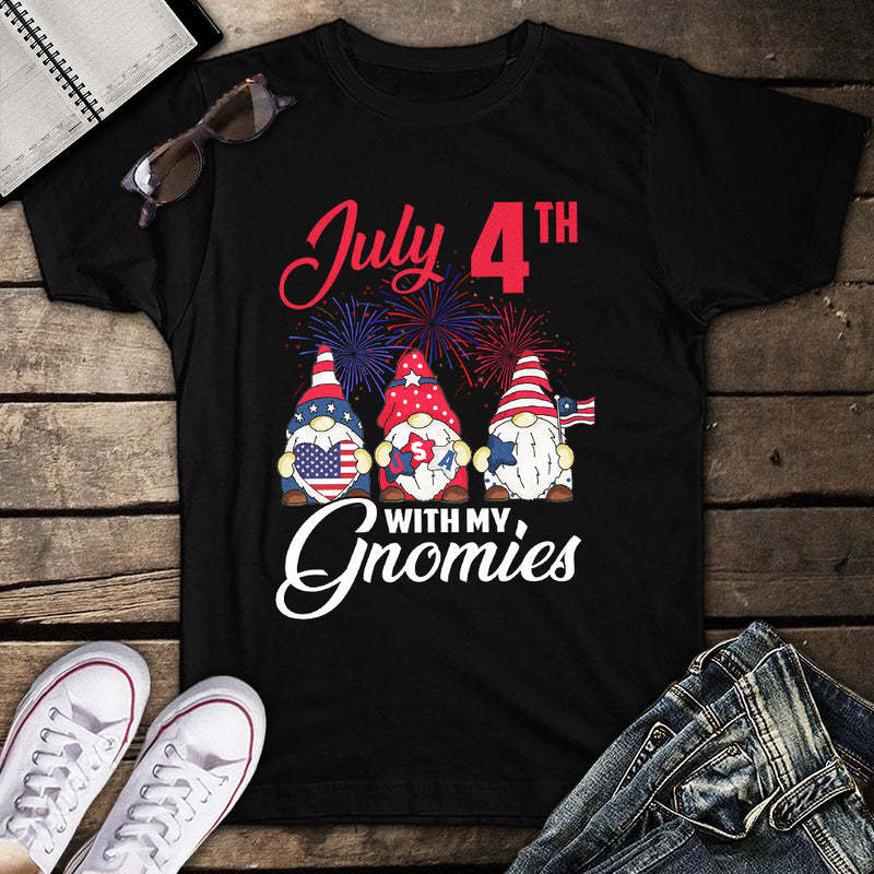 Unisex 4th of July Flag Gnome Skull Print Short Sleeve T-Shirt Top