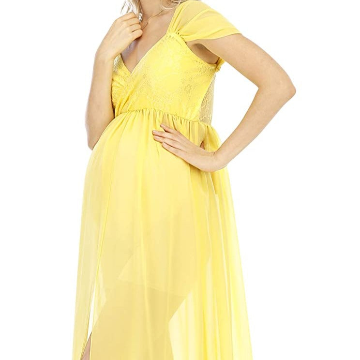 Split Front Off Shoulder Chiffon Maternity Gown Maxi Dress for Photography
